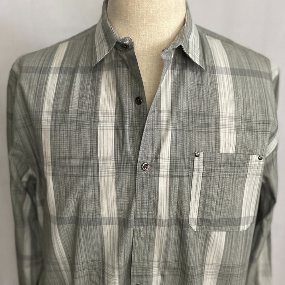 AXIST Slim Fit Long Sleeve Gray & White Plaid Cotton Shirt  Large - Picture 3 of 8